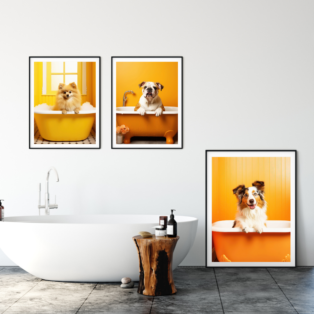 affiches chiots dans leur baignoire