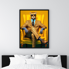 affiche jaguar personnifié dans un fauteuil