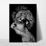 affiche de lion et lionne en noir et blanc